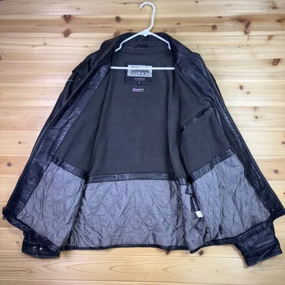 Wilsons Leather Pelle Studio Jacket Mens Large Black Thinsulate Bomber Jacket